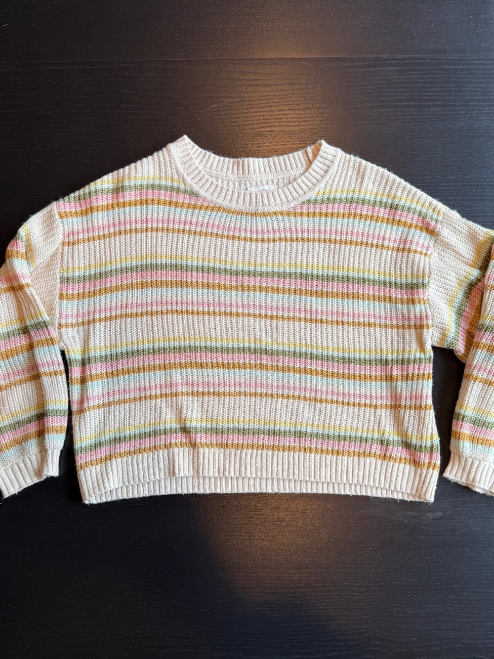 Billabong Pastel Striped Cropped Sweater Ribbed Knit Coastal Surf Size S